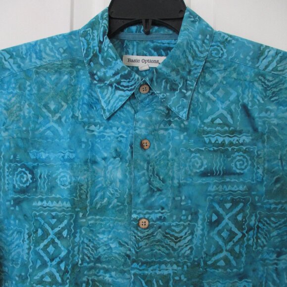 Basic Options Mens S/S Blue Cotton Casual Hawaiian Shirt NWOT - Size Large - Picture 3 of 3